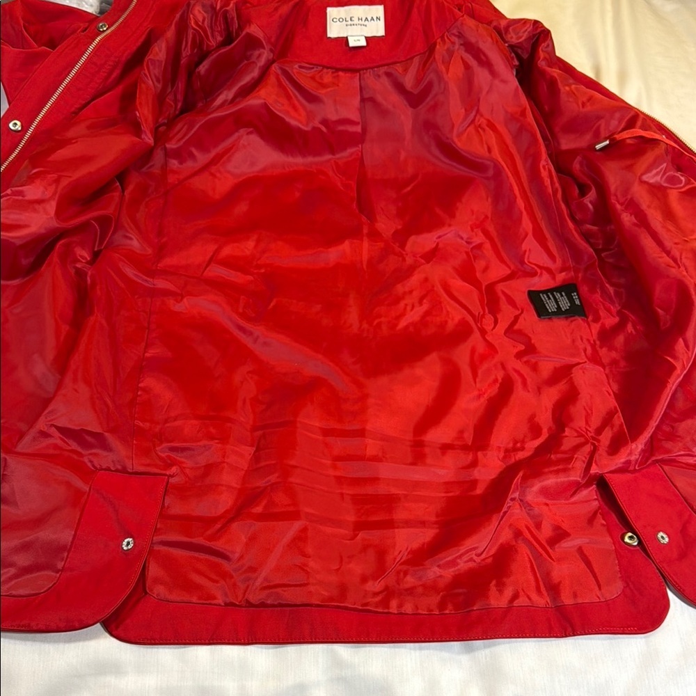 Cole Haan Red Rain Jacket Hip-Length with Removable Hood - Picture 8 of 14